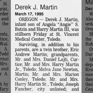 Obituary for Derek J 