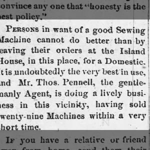 Thomas Pennell seller of sewing machine 
