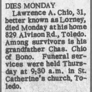 Lawrence Chio obit - Port clinton Herald, Port clinton, OH Thu Oct 10 1968 pg 1